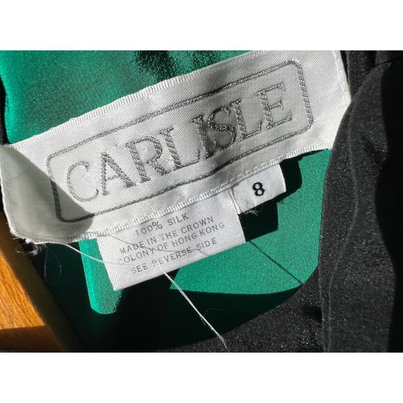 Carlisle 100% Silk Green  Pleated Blouse w Black Contrast Collar Size 8 JL - Picture 9 of 10